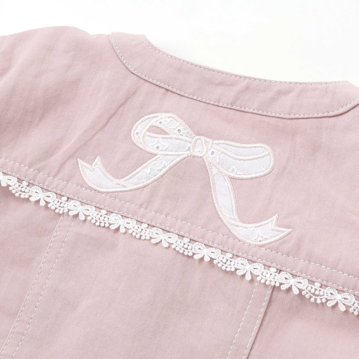 ツイルデニム後ろリボンレース刺しゅう入りノーカラージャケット(90~130cm) | SLAP SLIP | 詳細画像11 