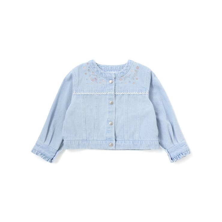 ツイルデニム後ろリボンレース刺しゅう入りノーカラージャケット(90~130cm) | SLAP SLIP | 詳細画像13 