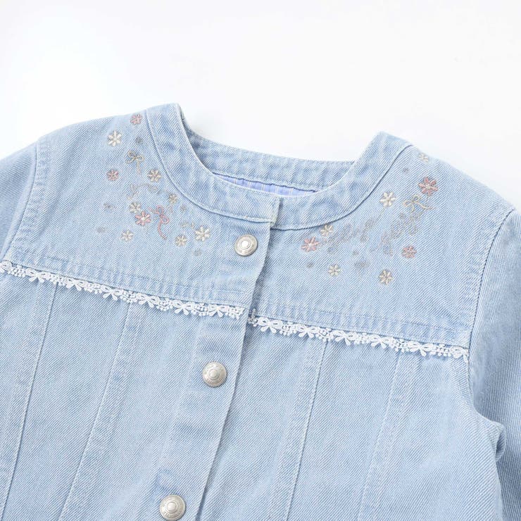 ツイルデニム後ろリボンレース刺しゅう入りノーカラージャケット(90~130cm) | SLAP SLIP | 詳細画像16 