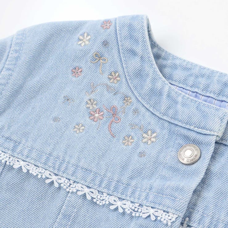 ツイルデニム後ろリボンレース刺しゅう入りノーカラージャケット(90~130cm) | SLAP SLIP | 詳細画像17 