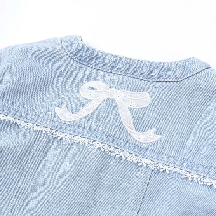 ツイルデニム後ろリボンレース刺しゅう入りノーカラージャケット(90~130cm) | SLAP SLIP | 詳細画像21 
