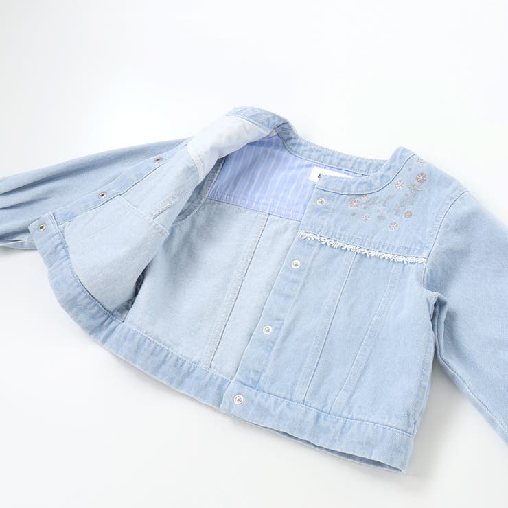 ツイルデニム後ろリボンレース刺しゅう入りノーカラージャケット(90~130cm) | SLAP SLIP | 詳細画像22 