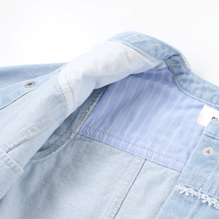 ツイルデニム後ろリボンレース刺しゅう入りノーカラージャケット(90~130cm) | SLAP SLIP | 詳細画像23 