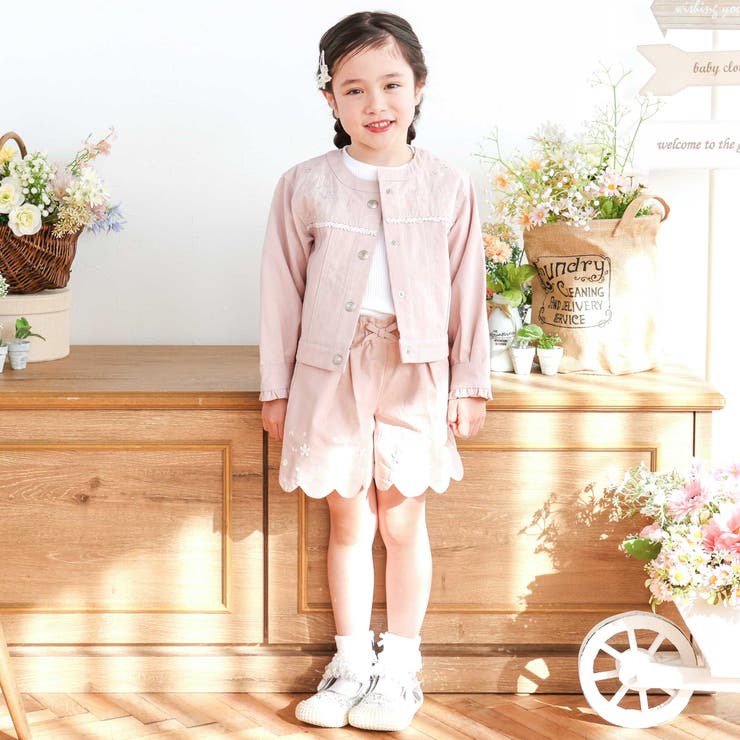 ツイルデニム後ろリボンレース刺しゅう入りノーカラージャケット(90~130cm) | SLAP SLIP | 詳細画像3 