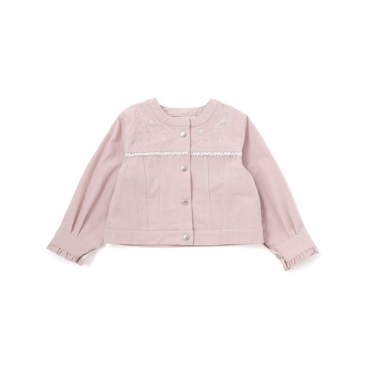 ツイルデニム後ろリボンレース刺しゅう入りノーカラージャケット(90~130cm) | SLAP SLIP | 詳細画像8 