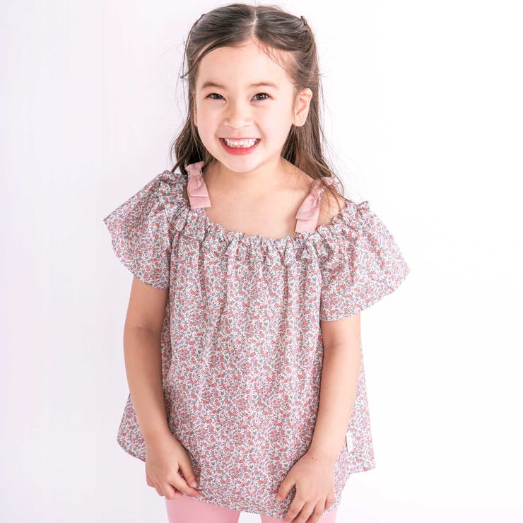 ピンク系 | 肩リボン付き花柄チュニック(90~130cm) | SLAP SLIP