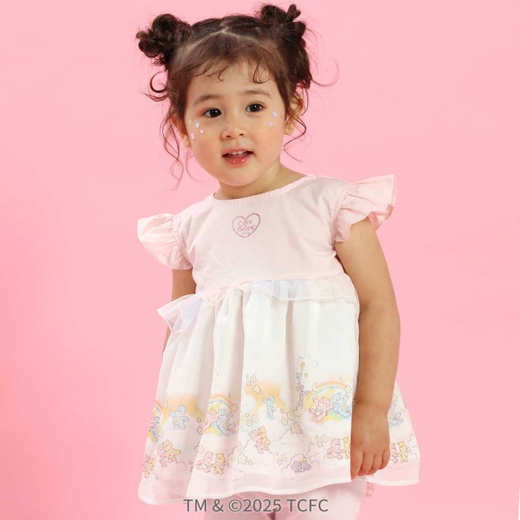 ピンク | 【ケアベア×SLAP SLIP】肩フリル裾プリントチュニック(80~130cm) | SLAP SLIP