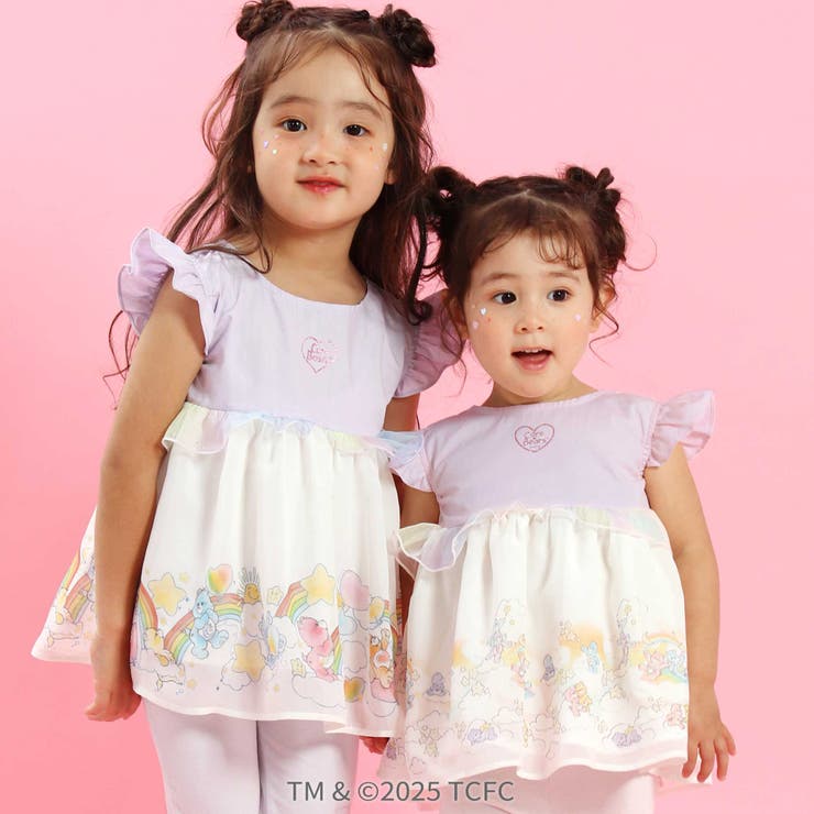 パープル | 【ケアベア×SLAP SLIP】肩フリル裾プリントチュニック(80~130cm) | SLAP SLIP