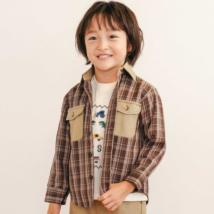 ブラウン系 | 【お揃い】ツイル胸ポケットチェックシャツ(80~130cm) | SLAP SLIP