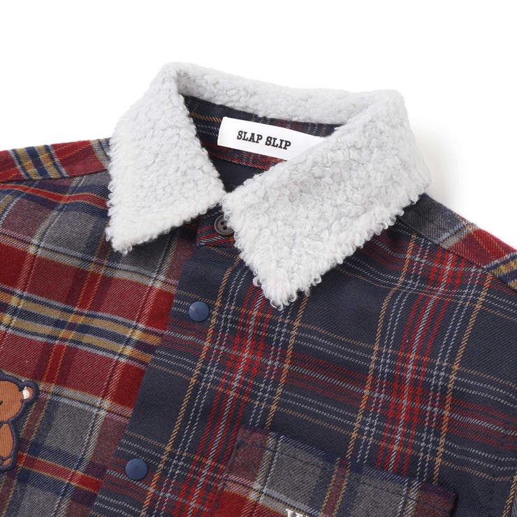【お揃い】もこもこボア襟切り替えチェックシャツ(90~130cm) | SLAP SLIP | 詳細画像6 