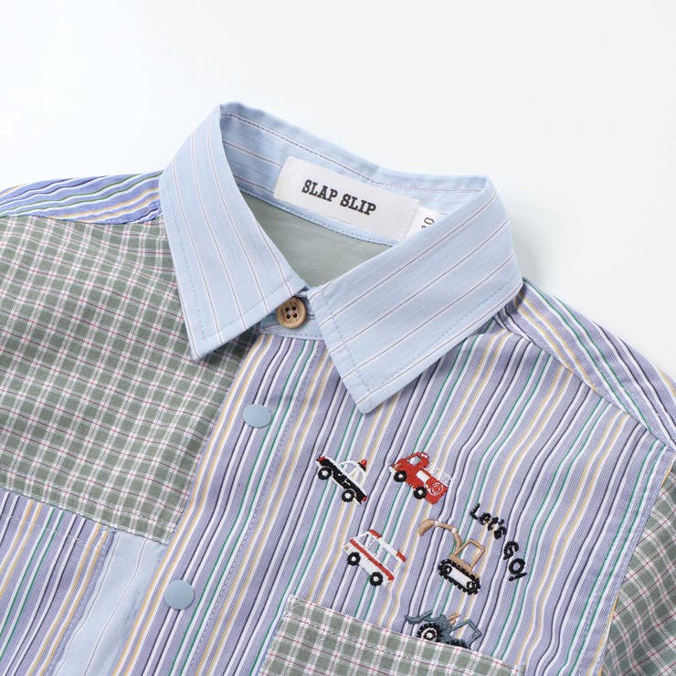 はたらくくるま刺しゅう胸ポケット切り替えデザインシャツ(80~130cm) | SLAP SLIP | 詳細画像17 
