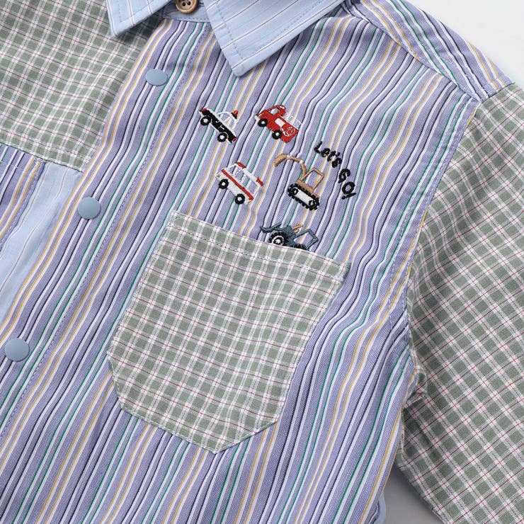 はたらくくるま刺しゅう胸ポケット切り替えデザインシャツ(80~130cm) | SLAP SLIP | 詳細画像18 