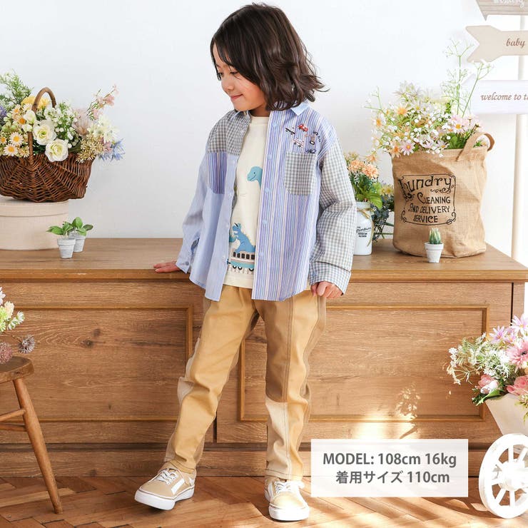 はたらくくるま刺しゅう胸ポケット切り替えデザインシャツ(80~130cm) | SLAP SLIP | 詳細画像2 