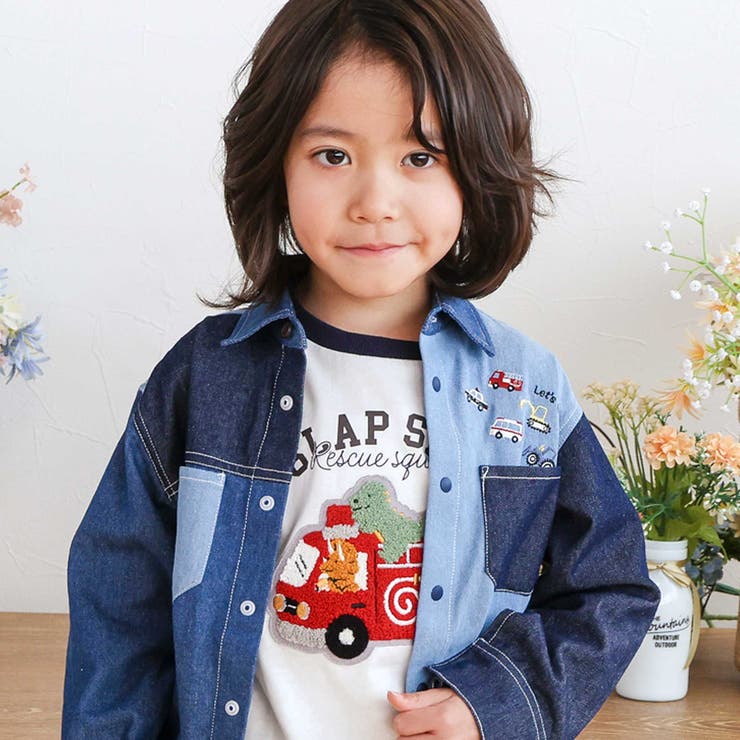 はたらくくるま刺しゅう胸ポケット切り替えデザインシャツ(80~130cm) | SLAP SLIP | 詳細画像4 