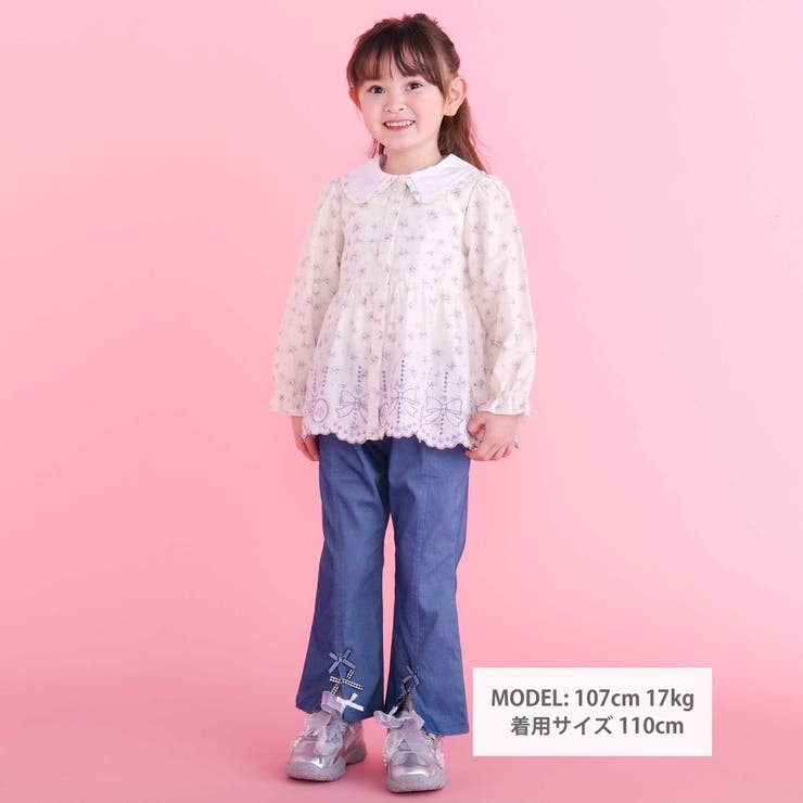 ストライプ＆花柄裾刺しゅうフレアブラウス(90~130cm) | SLAP SLIP | 詳細画像2 