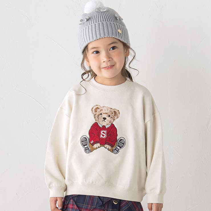 アニマルクマさん刺しゅう長袖トレーナー(80~120cm)[品番：BEBK0010089