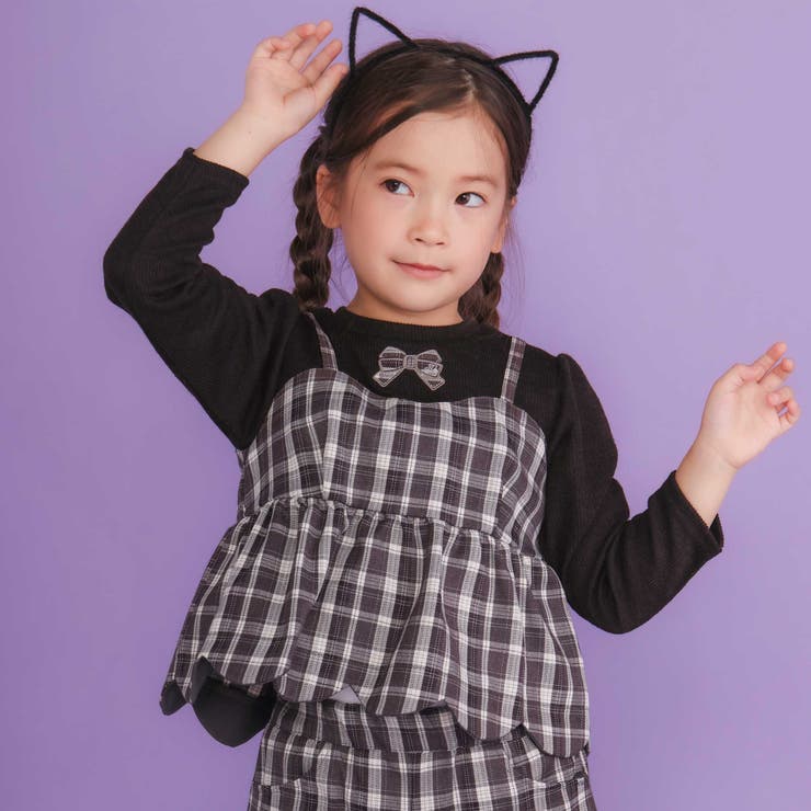 ブラック×ブラック系 | チェック裾スカラップキャミソールドッキングトレーナー | SLAP SLIP