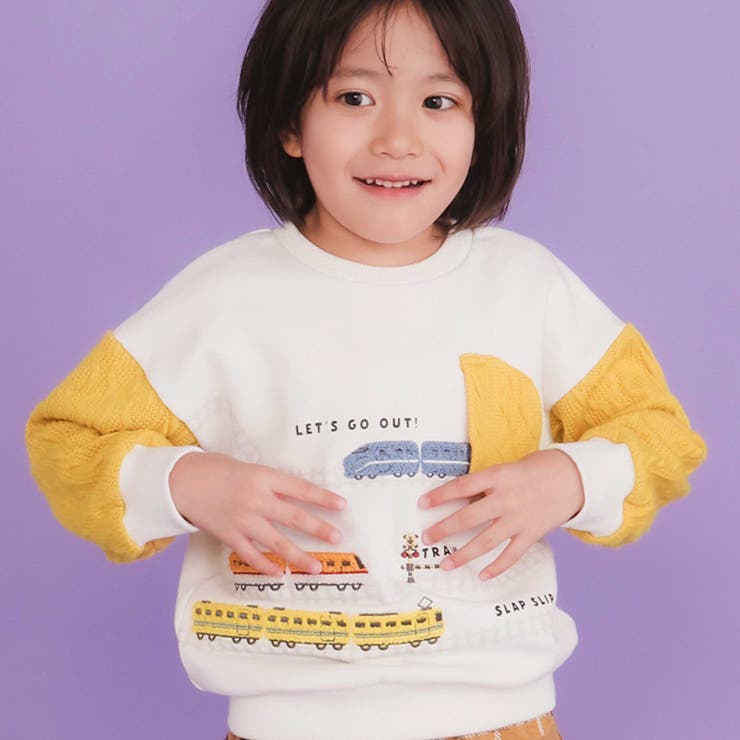ガタゴト電車サガラ刺しゅう袖切り替えトレーナー(80~130cm) | SLAP SLIP | 詳細画像3 