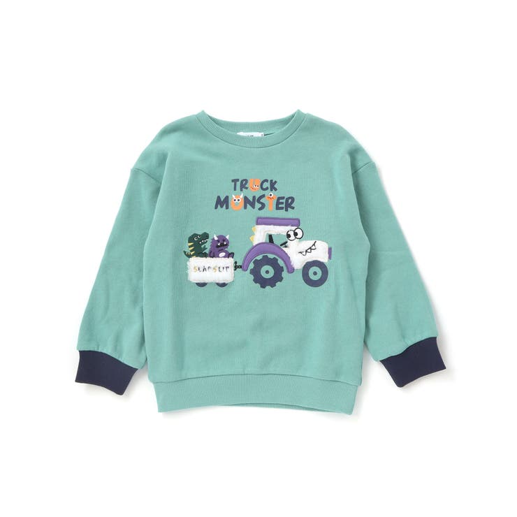 グリーン | 無地ボーダーいろんな恐竜刺しゅうトレーナー(80~130cm) | SLAP SLIP