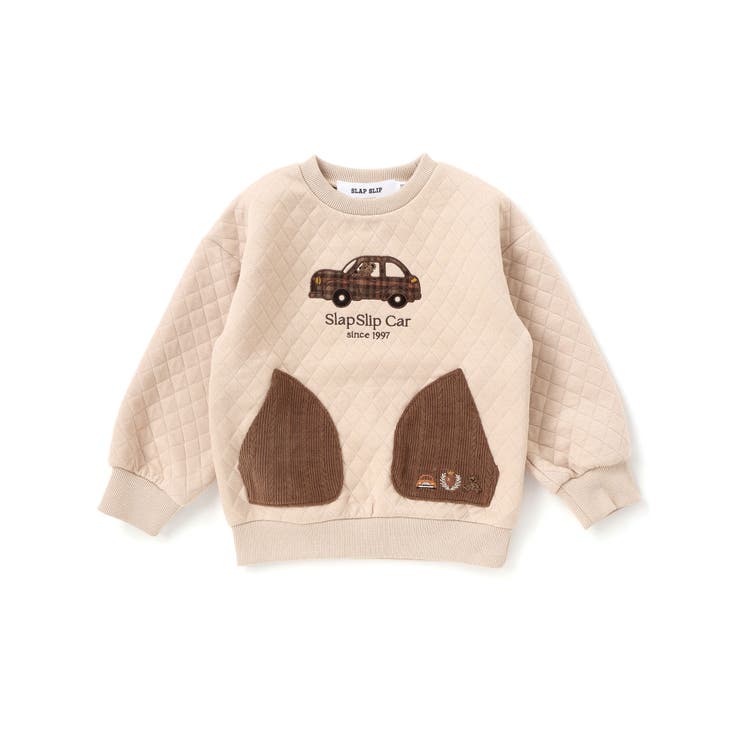 ベージュ | クマアニマル刺しゅうポケット付き長袖トレーナー(80~130cm) | SLAP SLIP