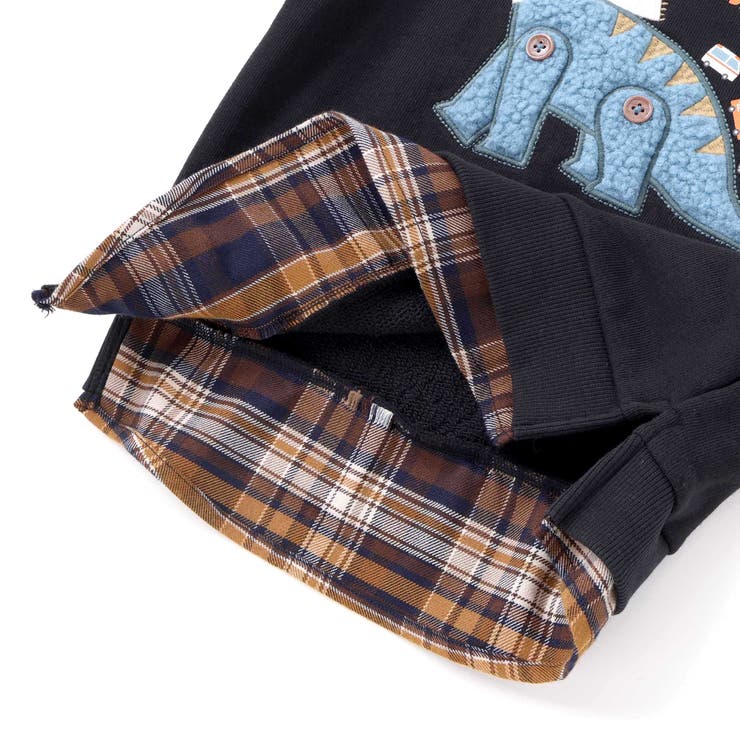 はたらくくるま恐竜パッチ刺しゅう×チェック切替トレーナー(80~130cm) | SLAP SLIP | 詳細画像12 