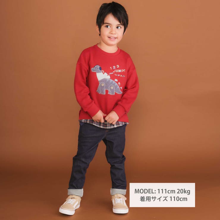 はたらくくるま恐竜パッチ刺しゅう×チェック切替トレーナー(80~130cm) | SLAP SLIP | 詳細画像2 