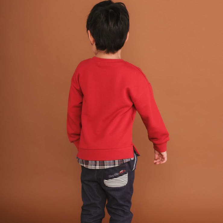 はたらくくるま恐竜パッチ刺しゅう×チェック切替トレーナー(80~130cm) | SLAP SLIP | 詳細画像3 