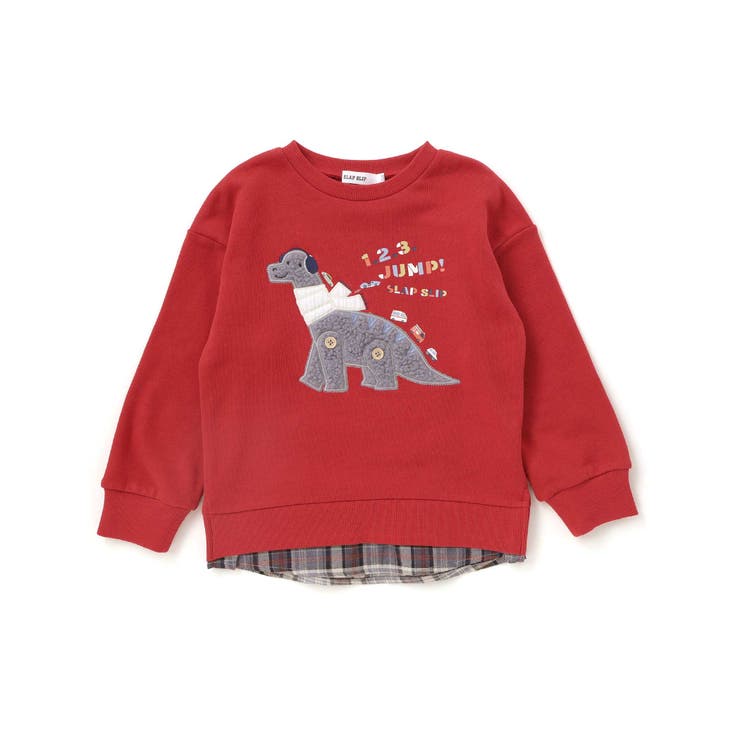 はたらくくるま恐竜パッチ刺しゅう×チェック切替トレーナー(80~130cm) | SLAP SLIP | 詳細画像4 