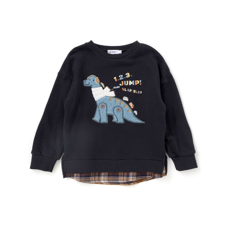 はたらくくるま恐竜パッチ刺しゅう×チェック切替トレーナー(80~130cm) | SLAP SLIP | 詳細画像6 