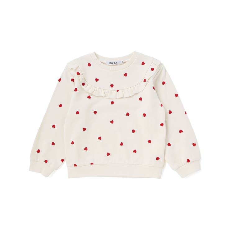 オフホワイト系 | ハート総柄フリル付きガーリートレーナー(80~130cm) | SLAP SLIP