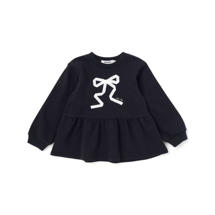 ブラック | レースリボン付きペプラムトレーナー(80~130cm) | SLAP SLIP