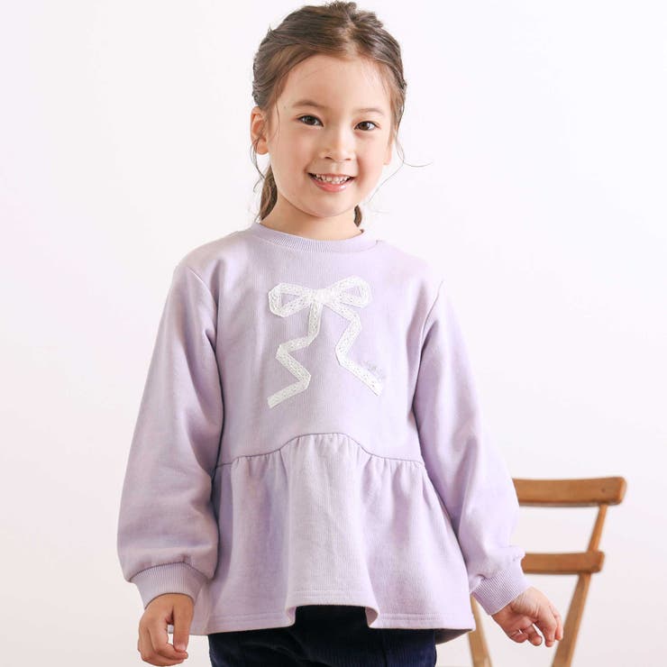 パープル | レースリボン付きペプラムトレーナー(80~130cm) | SLAP SLIP