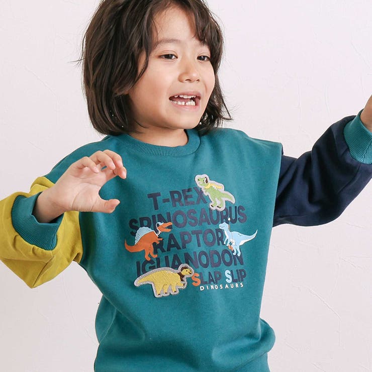 袖配色恐竜ごちそうモチーフトレーナー(80~130cm) | SLAP SLIP | 詳細画像3 