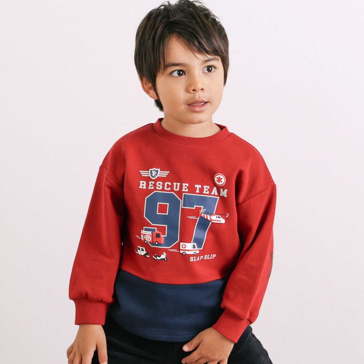 はたらくくるま発泡プリント星パッチナンバリングバイカラートレーナー | SLAP SLIP | 詳細画像1 