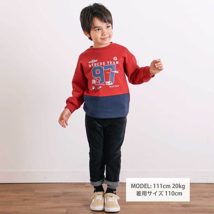 はたらくくるま発泡プリント星パッチナンバリングバイカラートレーナー | SLAP SLIP | 詳細画像2 