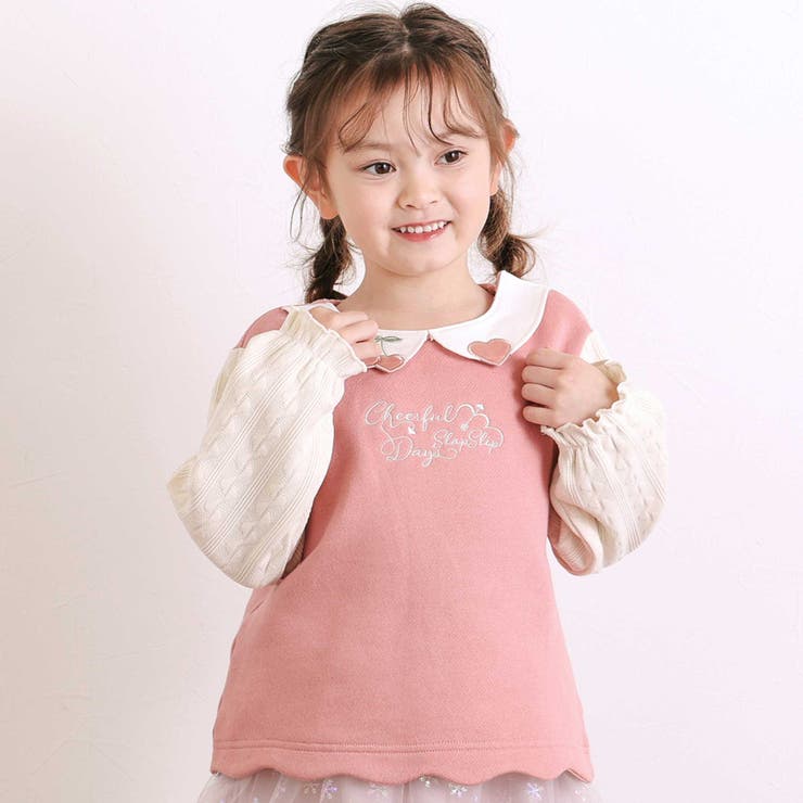 【裏起毛】ハートチェリーイチゴ刺しゅう襟付き袖切り替え裾スカラップトレーナー(8… | SLAP SLIP | 詳細画像4 