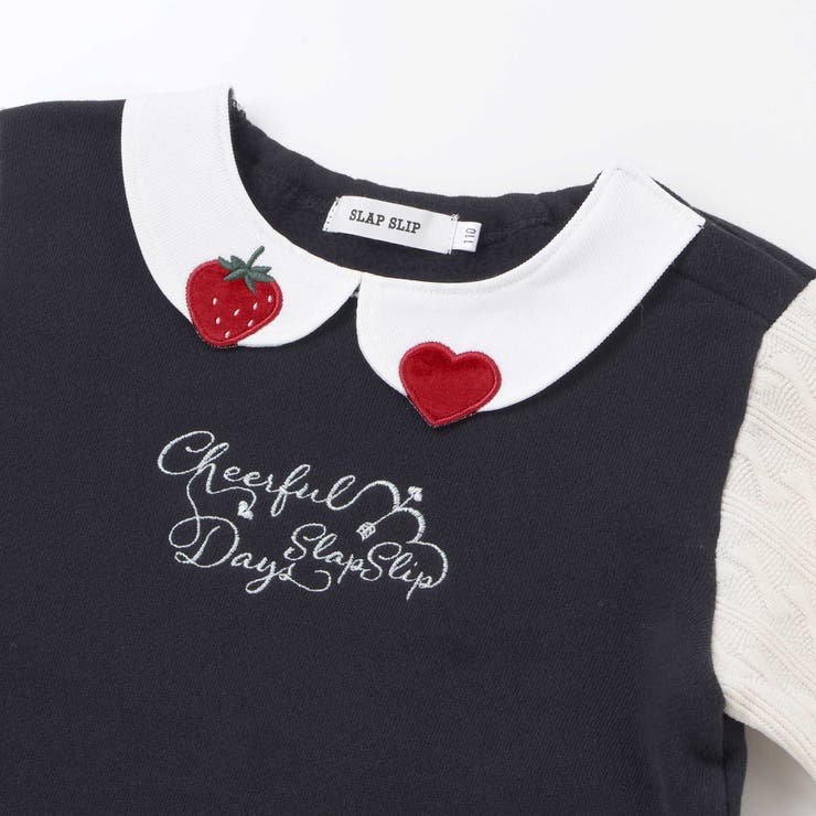 【裏起毛】ハートチェリーイチゴ刺しゅう襟付き袖切り替え裾スカラップトレーナー(8… | SLAP SLIP | 詳細画像6 