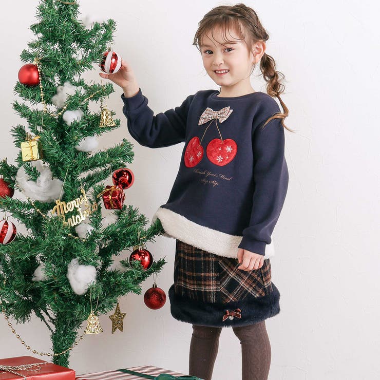 イチゴチェリーパッチ刺しゅうリボン付き裾ボアトレーナー(80~130cm) | SLAP SLIP | 詳細画像3 