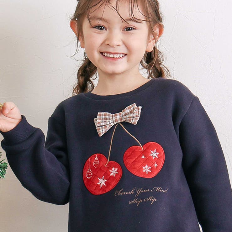 イチゴチェリーパッチ刺しゅうリボン付き裾ボアトレーナー(80~130cm) | SLAP SLIP | 詳細画像4 