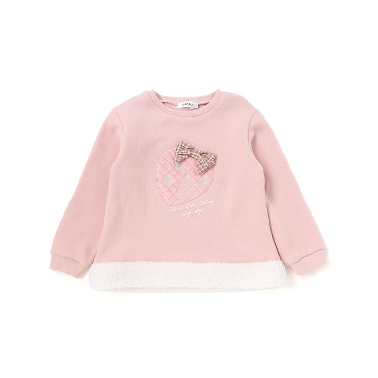 ピンク | イチゴチェリーパッチ刺しゅうリボン付き裾ボアトレーナー(80~130cm) | SLAP SLIP