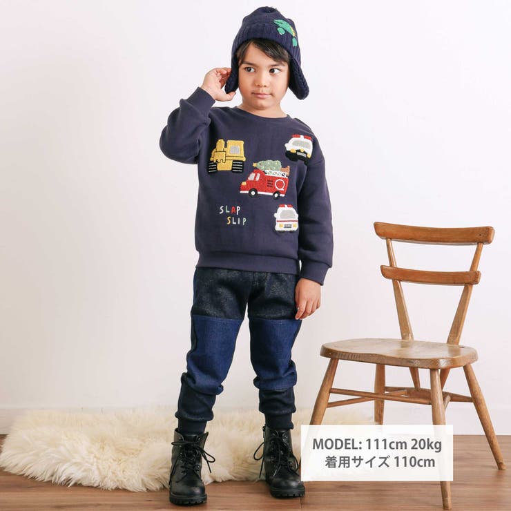 【裏起毛】はたらくくるまイヌ恐竜サガラ刺しゅうトレーナー(80~130cm) | SLAP SLIP | 詳細画像2 