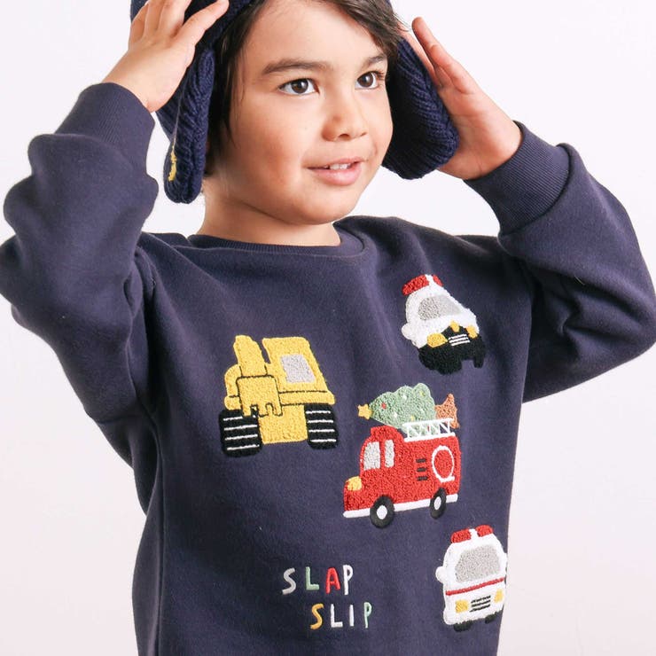 【裏起毛】はたらくくるまイヌ恐竜サガラ刺しゅうトレーナー(80~130cm) | SLAP SLIP | 詳細画像5 