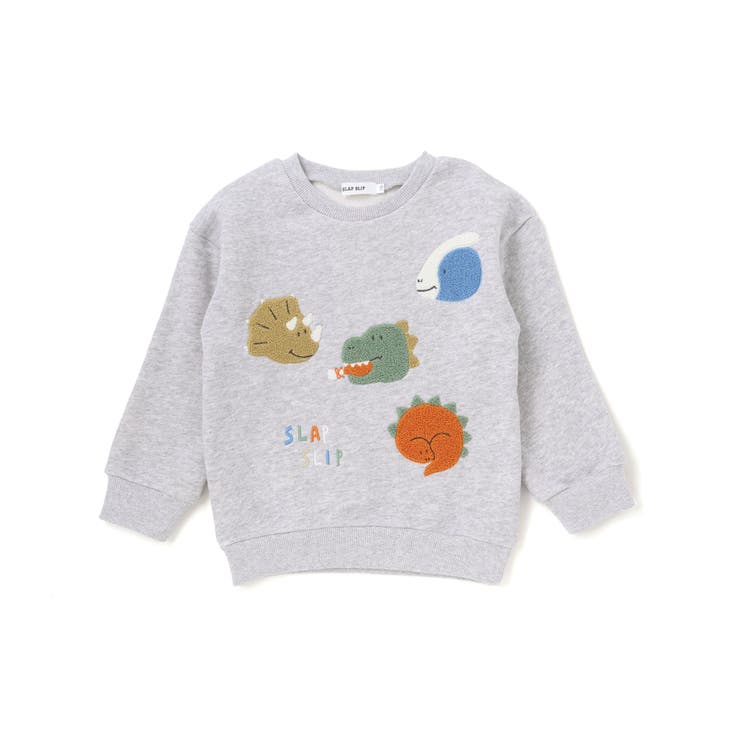 グレー(恐竜) | 【裏起毛】はたらくくるまイヌ恐竜サガラ刺しゅうトレーナー(80~130cm) | SLAP SLIP