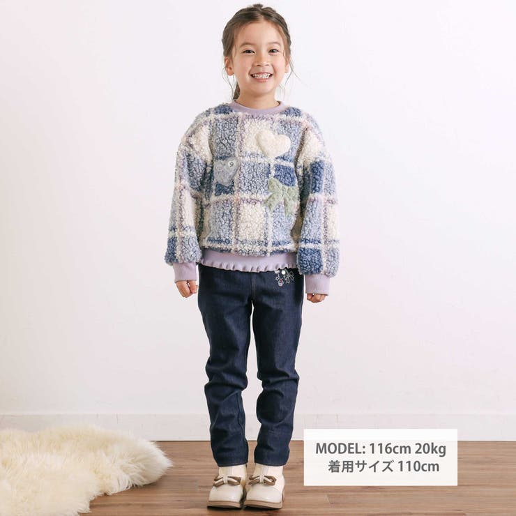 ハートリボンキラキラボアパッチもこもこチェックトレーナー(80~130cm) | SLAP SLIP | 詳細画像2 