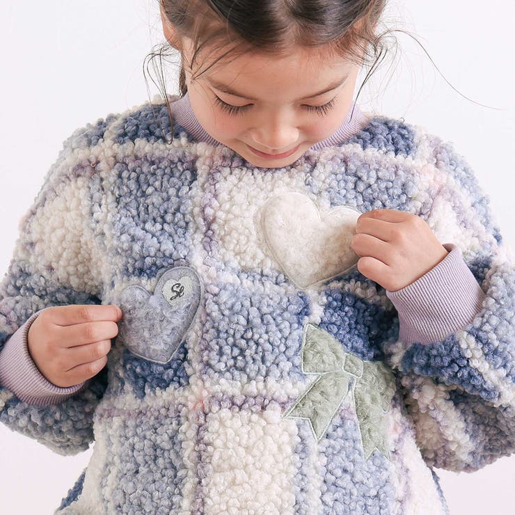 ハートリボンキラキラボアパッチもこもこチェックトレーナー(80~130cm) | SLAP SLIP | 詳細画像3 