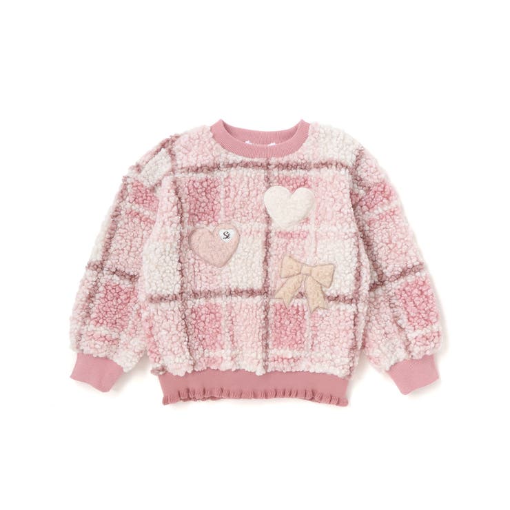 ハートリボンキラキラボアパッチもこもこチェックトレーナー(80~130cm) | SLAP SLIP | 詳細画像5 