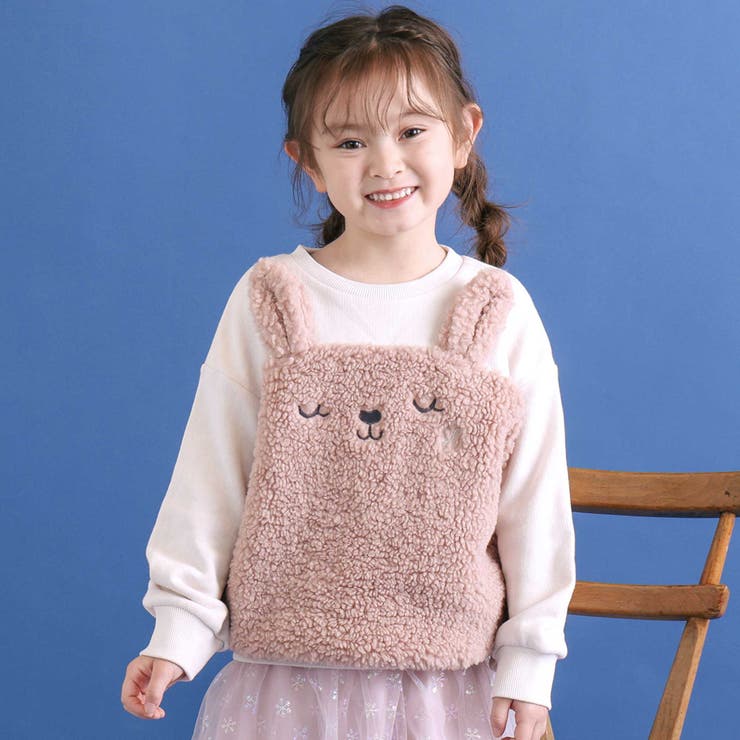 ピンク(ウサギ) | 恐竜クマウサギアニマルフェイスボア切り替えトレーナー(80~120cm) | SLAP SLIP