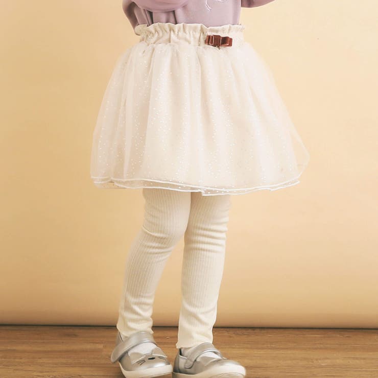 ベージュ | ベロアリボン付きキラキララメチュールスカッツ(80~120cm) | SLAP SLIP