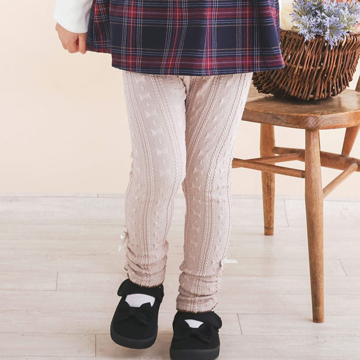 お揃い】リボン柄ケーブル編みレギンス(80~130cm)[品番