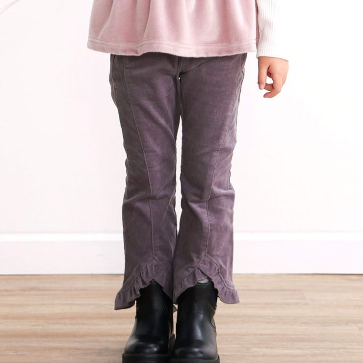 パープル | 【お揃い】フリルヘムコールテンチェックフレアパンツ(80~140cm) | SLAP SLIP